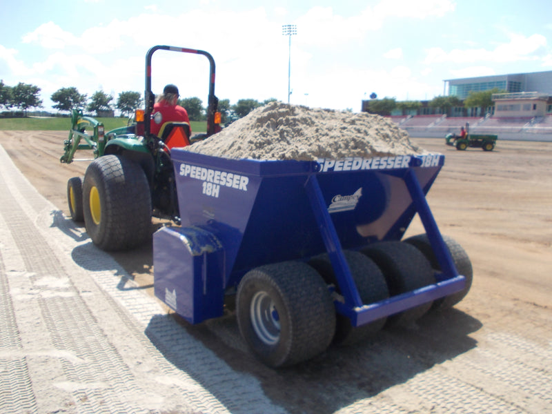Campey Speedresser topdressing machinery on a sports field