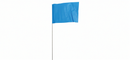 Blue irrigation marker flag on a wire stake