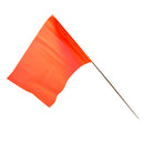 Orange irrigation marker flag on a wire stake