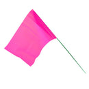 Pink irrigation marker flag on a wire stake