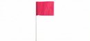 Red irrigation marker flag on a wire stem
