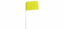 Yellow irrigation marker flag on a wire stem